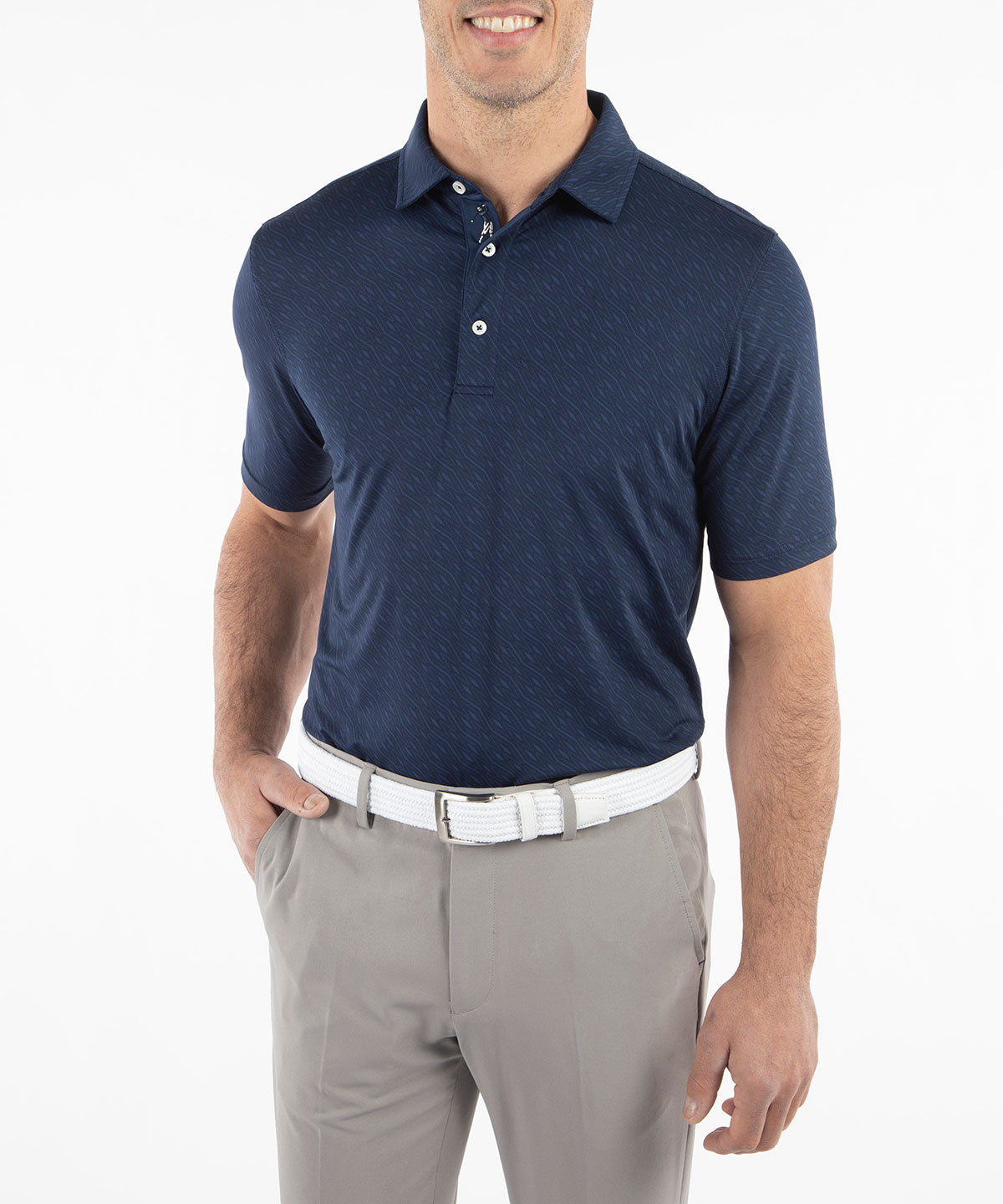 Performance Jersey Tonal Argyle Print Polo