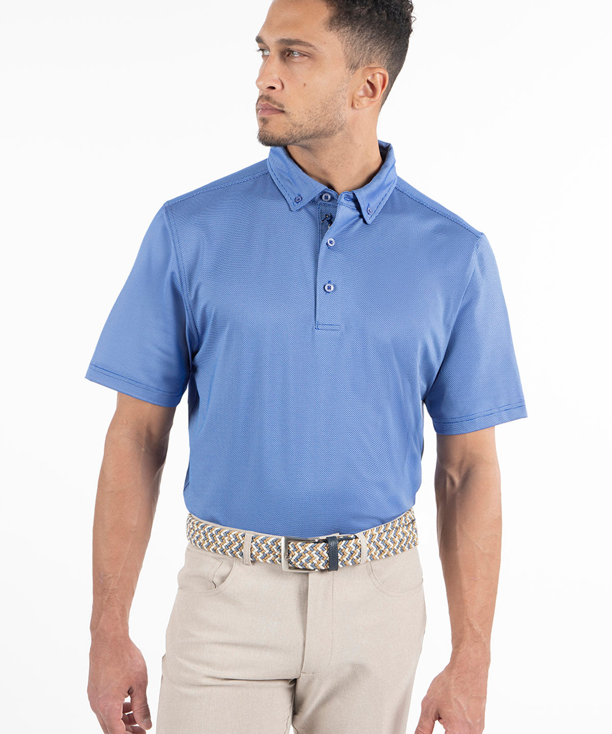 Performance Jacquard Dash Print Short-Sleeve Button-Down Collar Polo