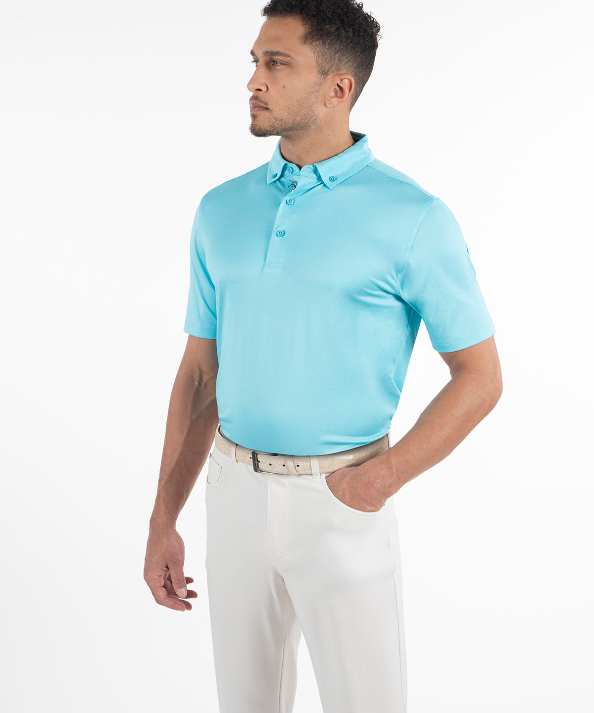 Performance Jacquard Dash Print Short-Sleeve Button-Down Collar Polo