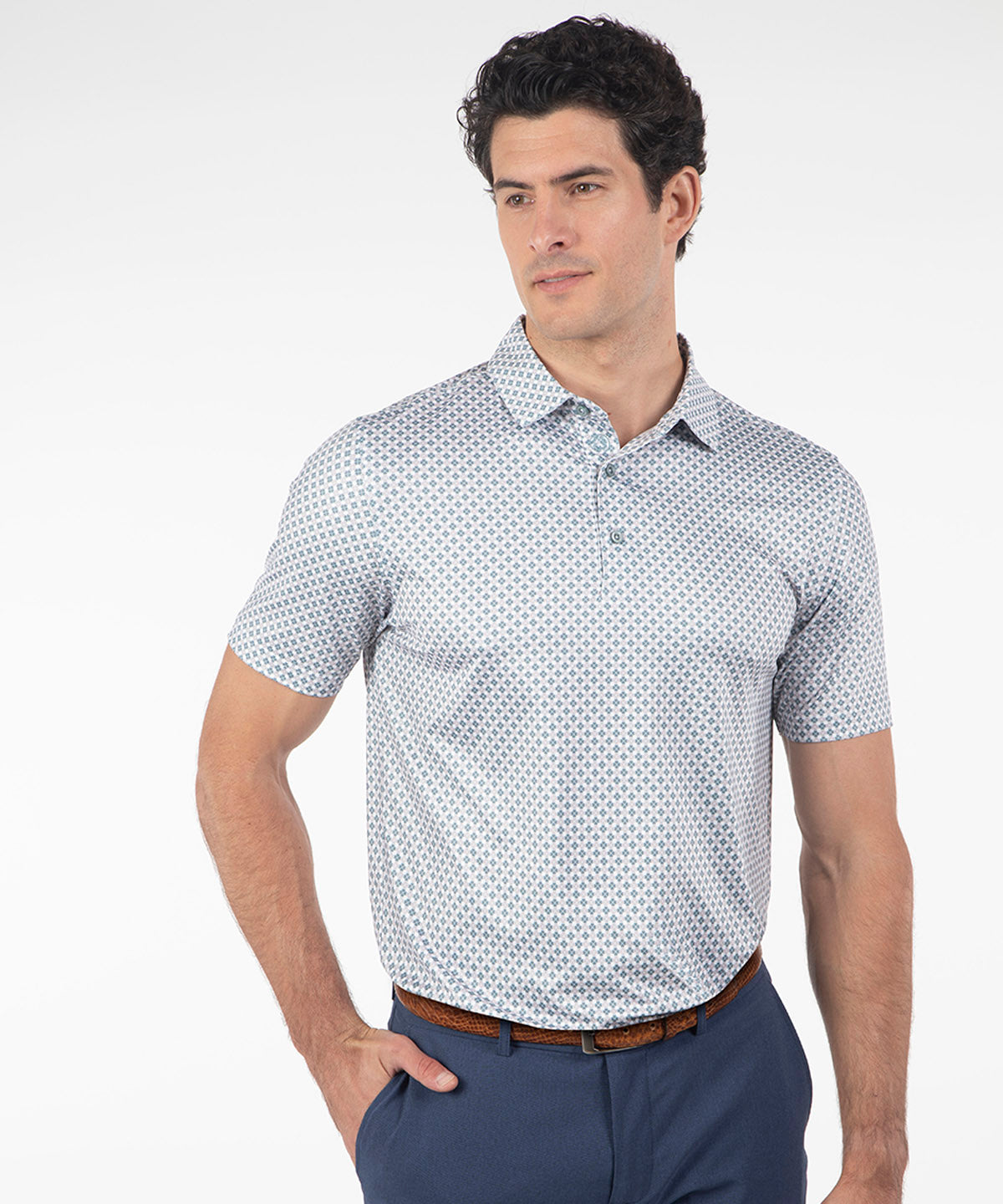 Performance Clover Gingham Print Short-Sleeve Polo