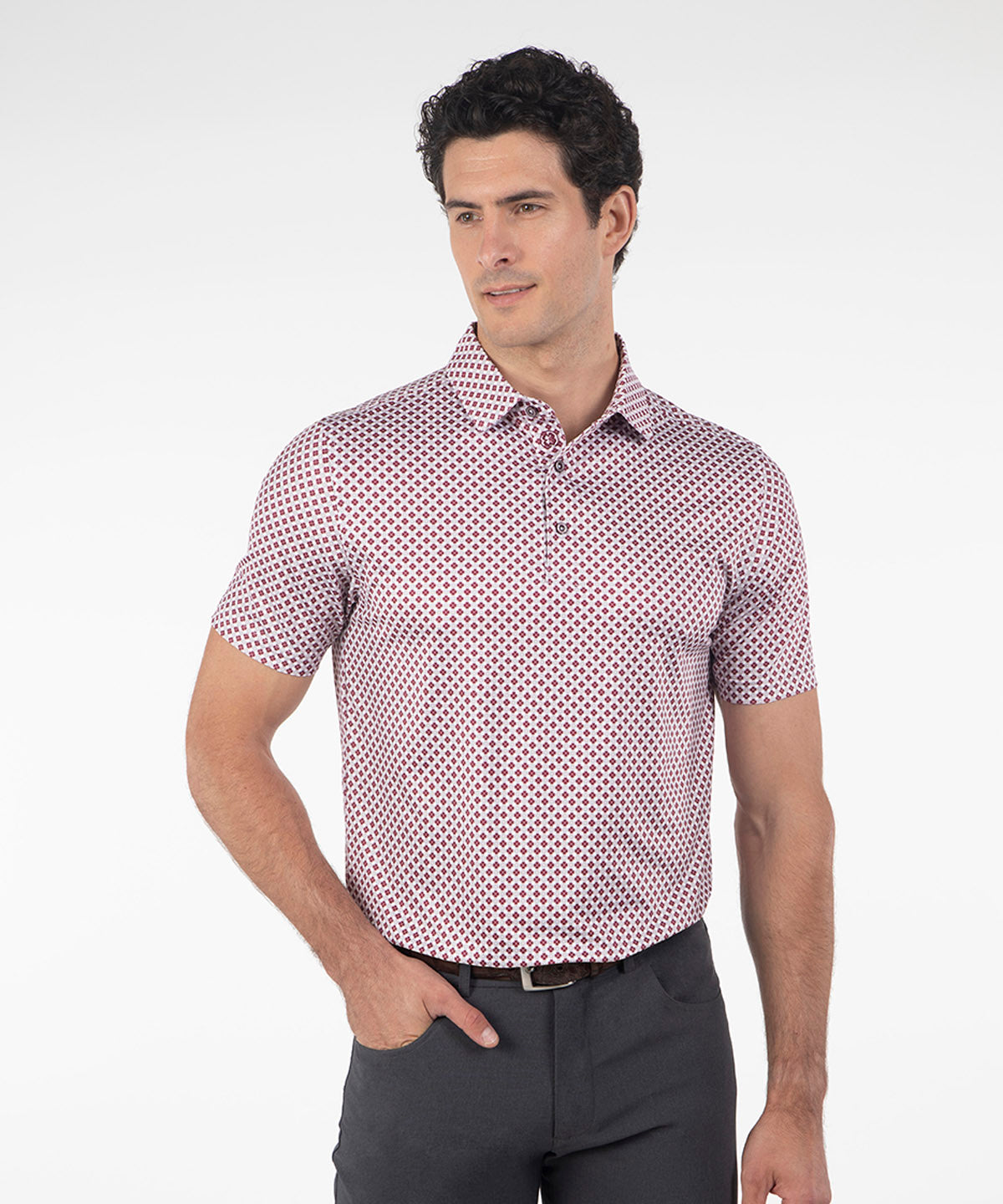Performance Clover Gingham Print Short-Sleeve Polo