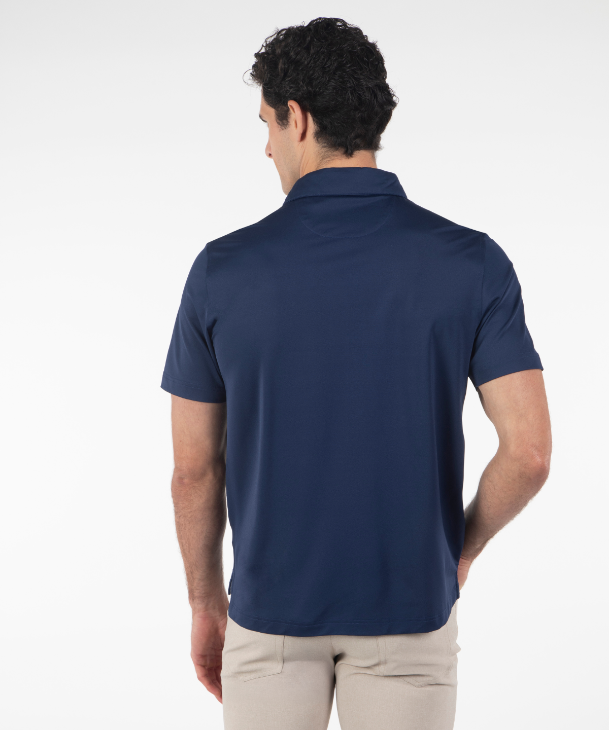 Bobby Jones navy performance short sleeve golf shirt on model