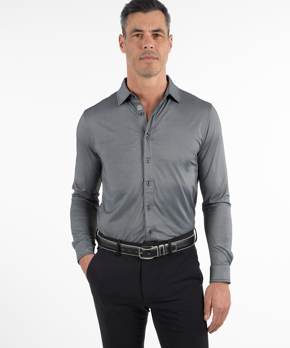Performance Jacquard Dash Long-Sleeve Button-Down Sport Shirt