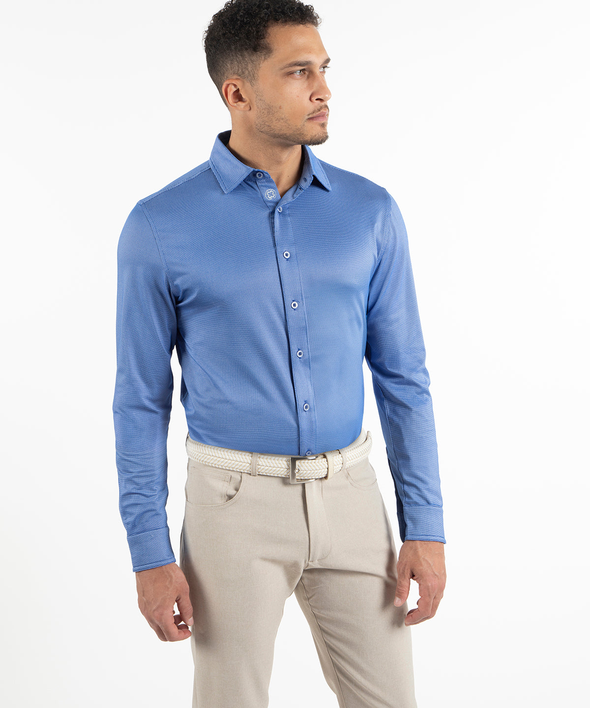 Performance Jacquard Dash Long-Sleeve Button-Down Sport Shirt