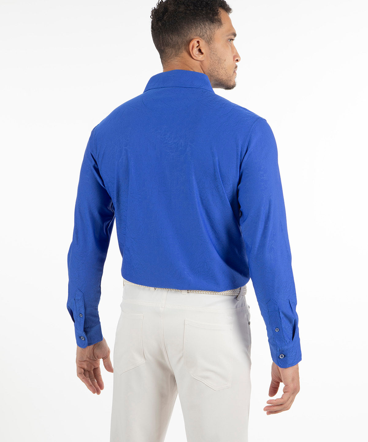 Performance Magnolia Jacquard Long-Sleeve Button-Down Sport Shirt