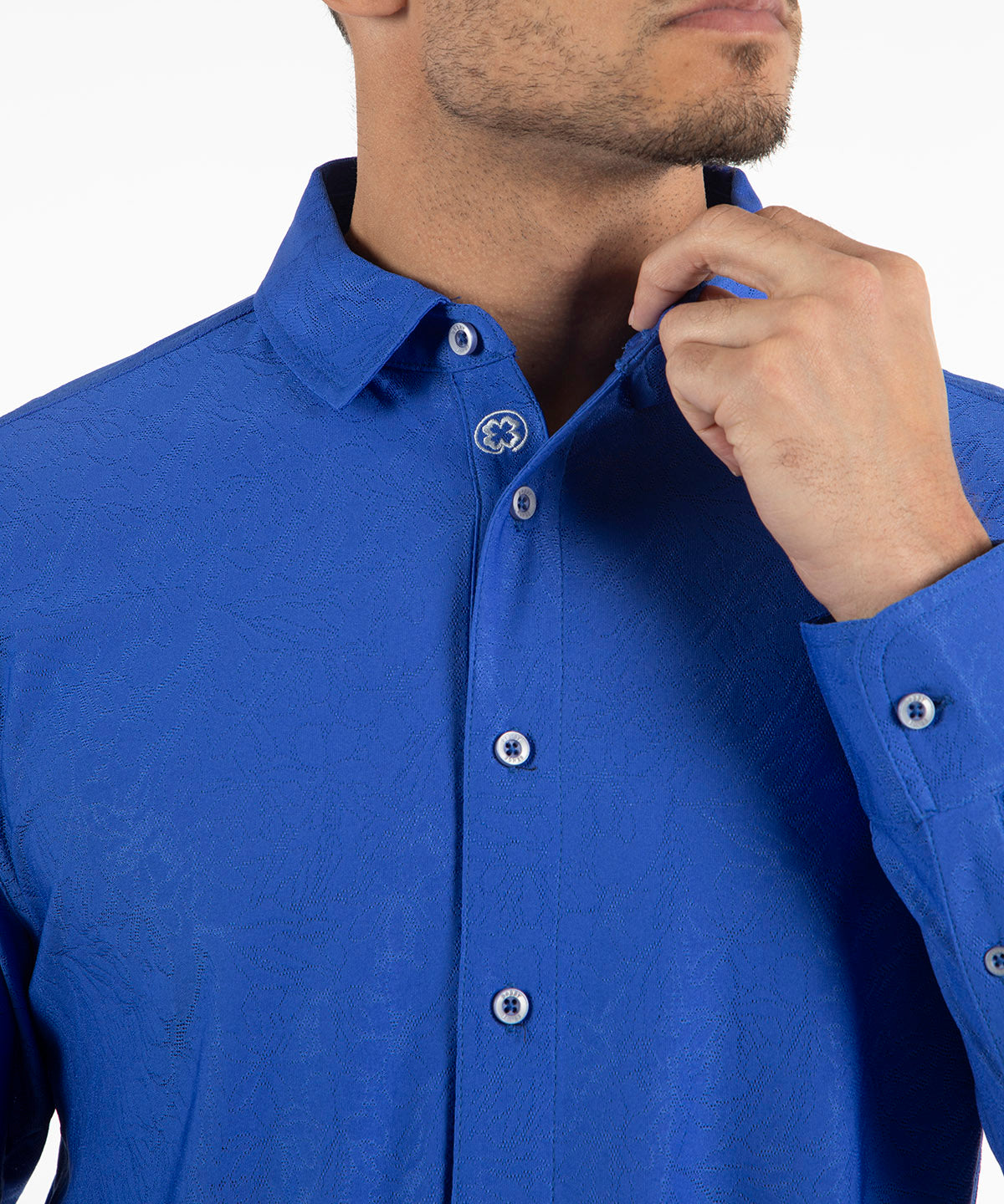 Performance Magnolia Jacquard Long-Sleeve Button-Down Sport Shirt