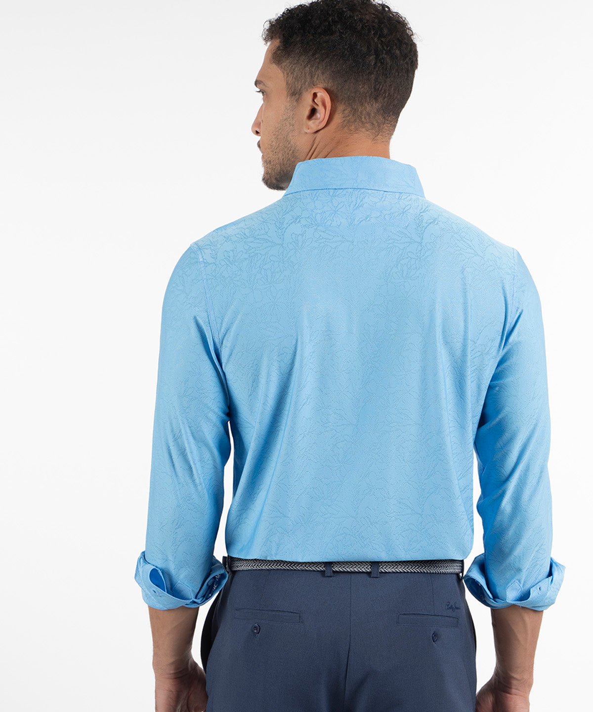 Performance Magnolia Jacquard Long-Sleeve Button-Down Sport Shirt