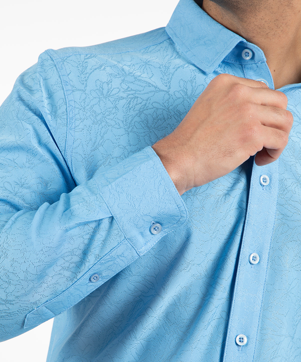 Performance Magnolia Jacquard Long-Sleeve Button-Down Sport Shirt