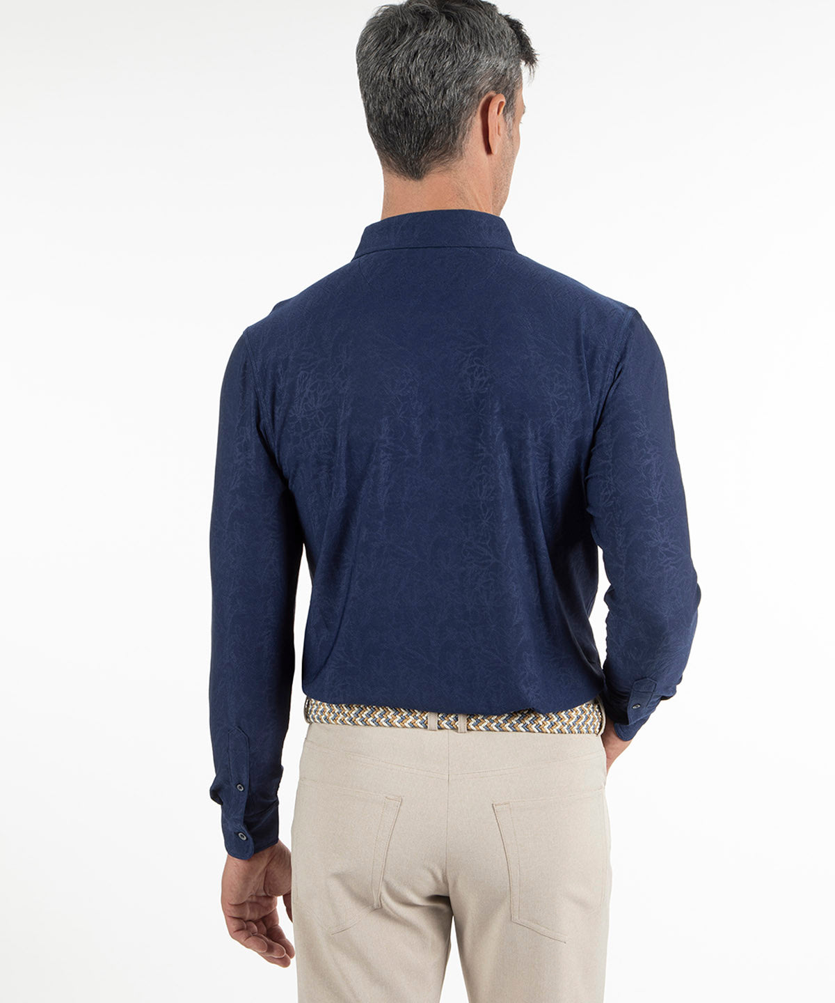 Performance Magnolia Jacquard Long-Sleeve Button-Down Sport Shirt