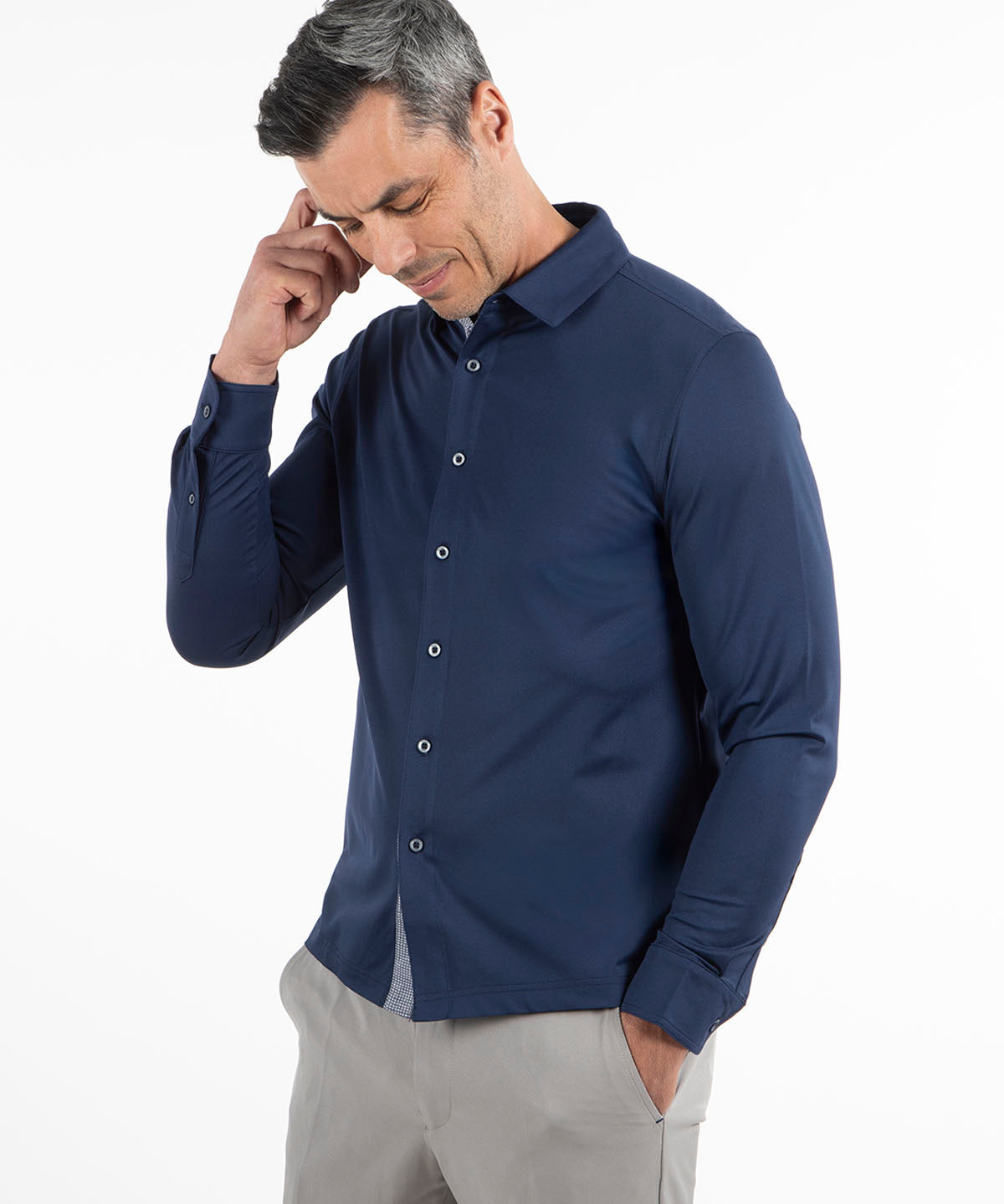 Performance Cooling Heather Micro Pique Long-Sleeve Sport Shirt