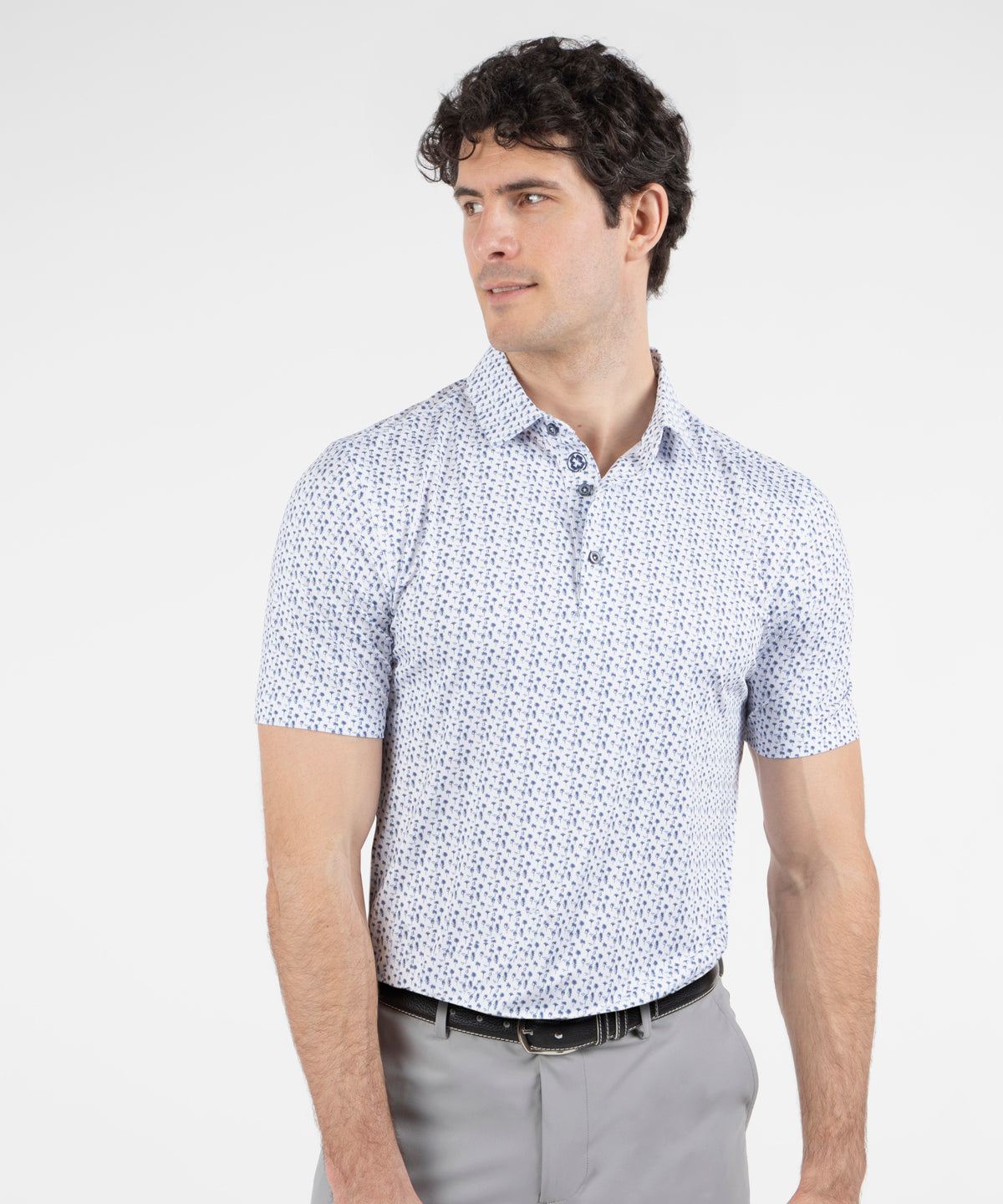 Performance Palm Tree Print Jersey Polo