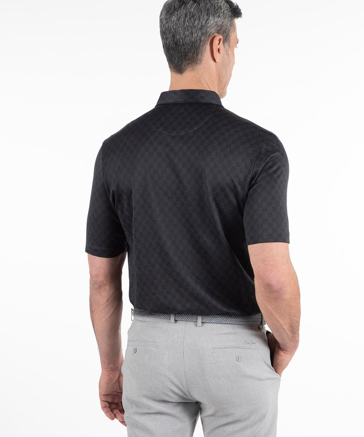 Heritage Avellino Tonal Checkered Jacquard Italian Cotton/Silk Blend Short-Sleeve Polo