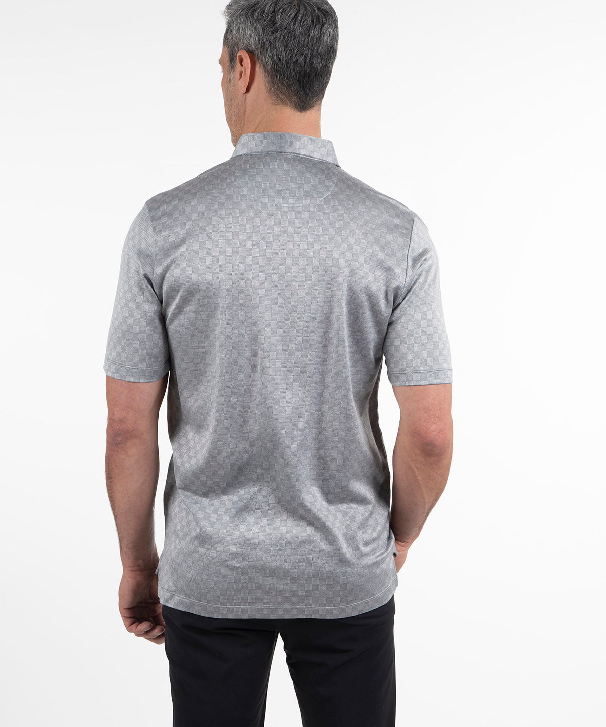 Heritage Avellino Tonal Checkered Jacquard Italian Cotton/Silk Blend Short-Sleeve Polo