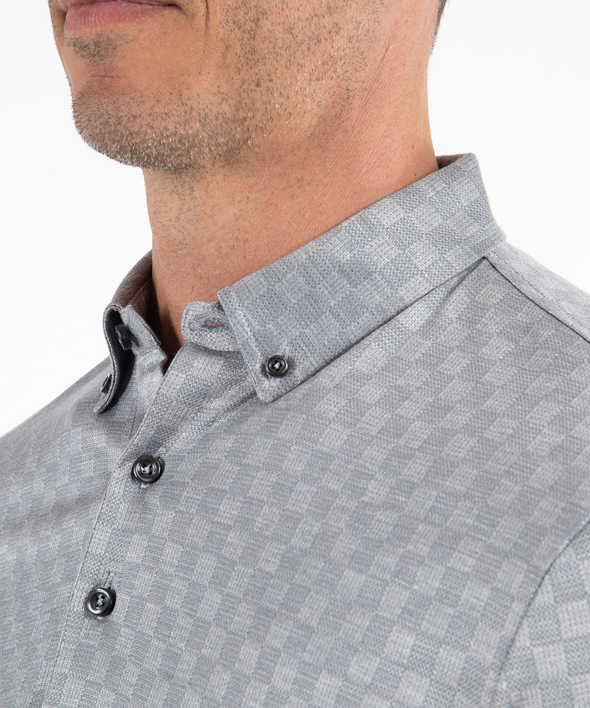 Heritage Avellino Tonal Checkered Jacquard Italian Cotton/Silk Blend Short-Sleeve Polo