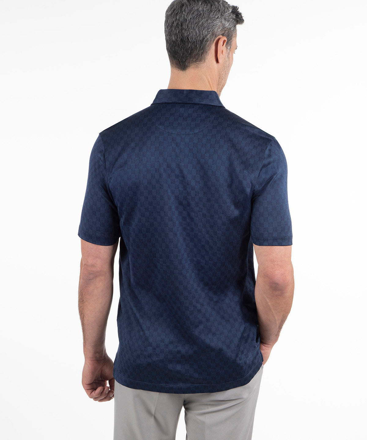 Heritage Avellino Tonal Checkered Jacquard Italian Cotton/Silk Blend Short-Sleeve Polo