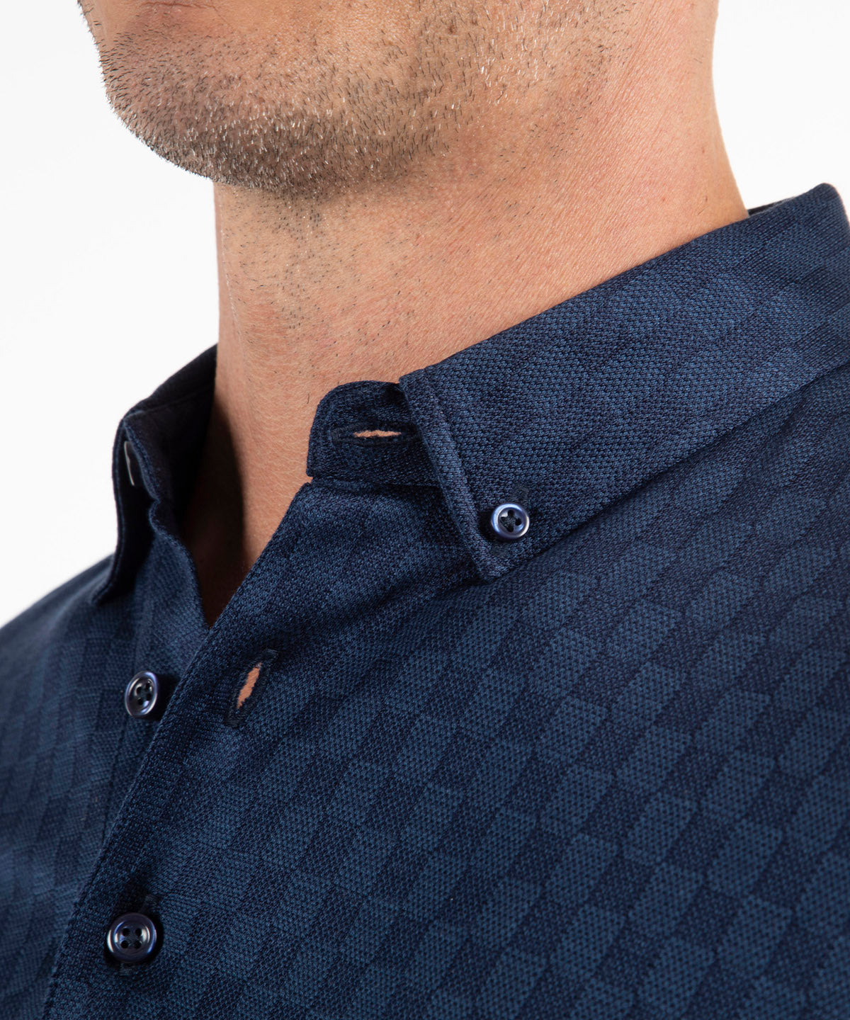 Heritage Avellino Tonal Checkered Jacquard Italian Cotton/Silk Blend Short-Sleeve Polo