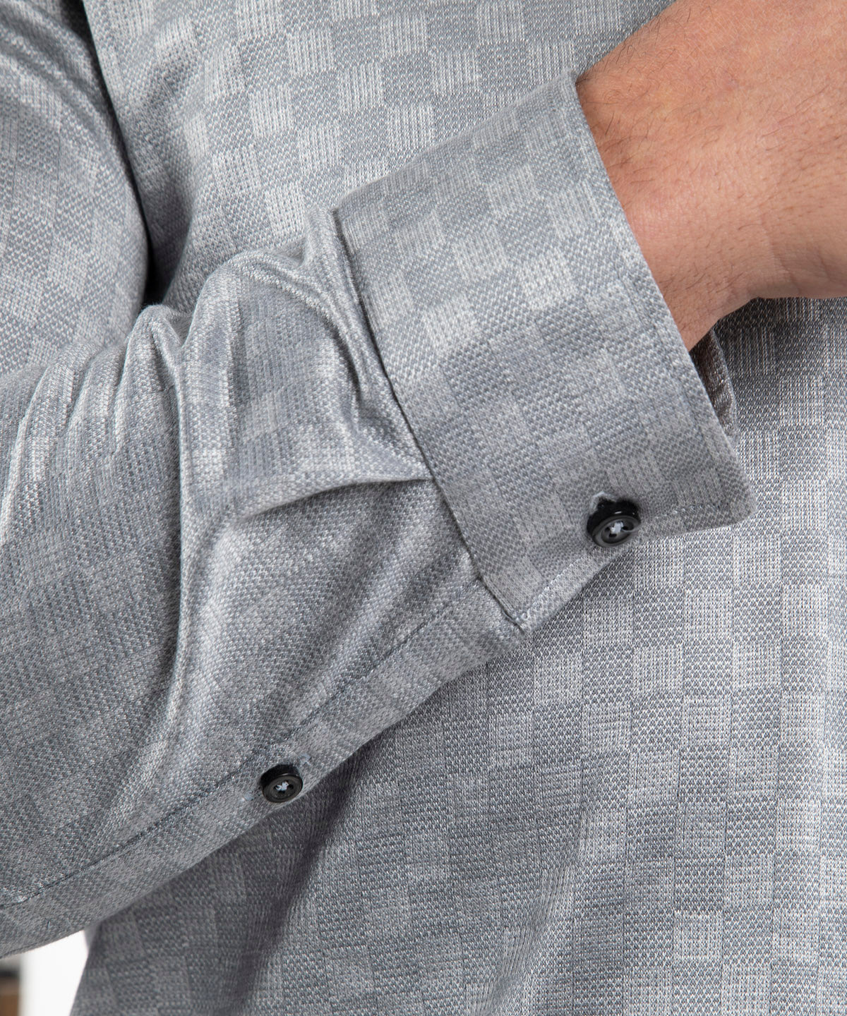 Heritage Messina Tonal Checkered Jacquard Italian Cotton/Silk Blend Long-Sleeve Polo