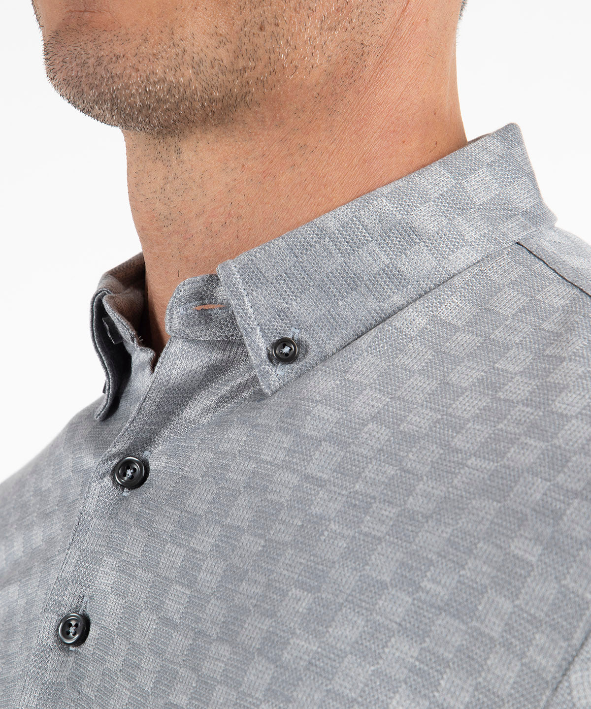 Heritage Messina Tonal Checkered Jacquard Italian Cotton/Silk Blend Long-Sleeve Polo