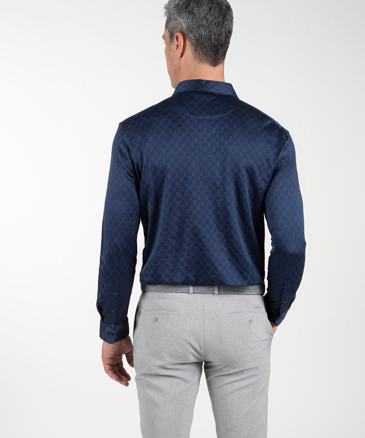Heritage Messina Tonal Checkered Jacquard Italian Cotton/Silk Blend Long-Sleeve Polo