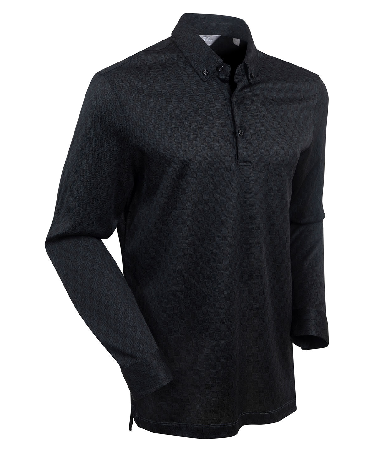 Heritage Messina Tonal Checkered Jacquard Italian Cotton/Silk Blend Long-Sleeve Polo