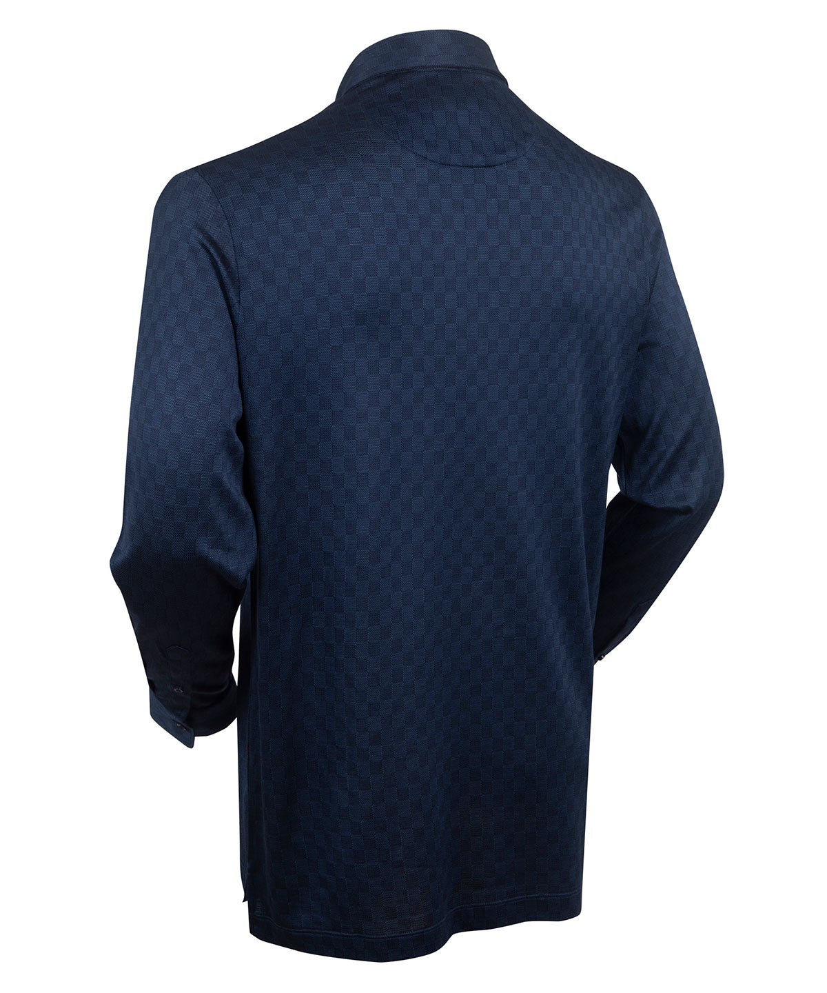 Heritage Messina Tonal Checkered Jacquard Italian Cotton/Silk Blend Long-Sleeve Polo