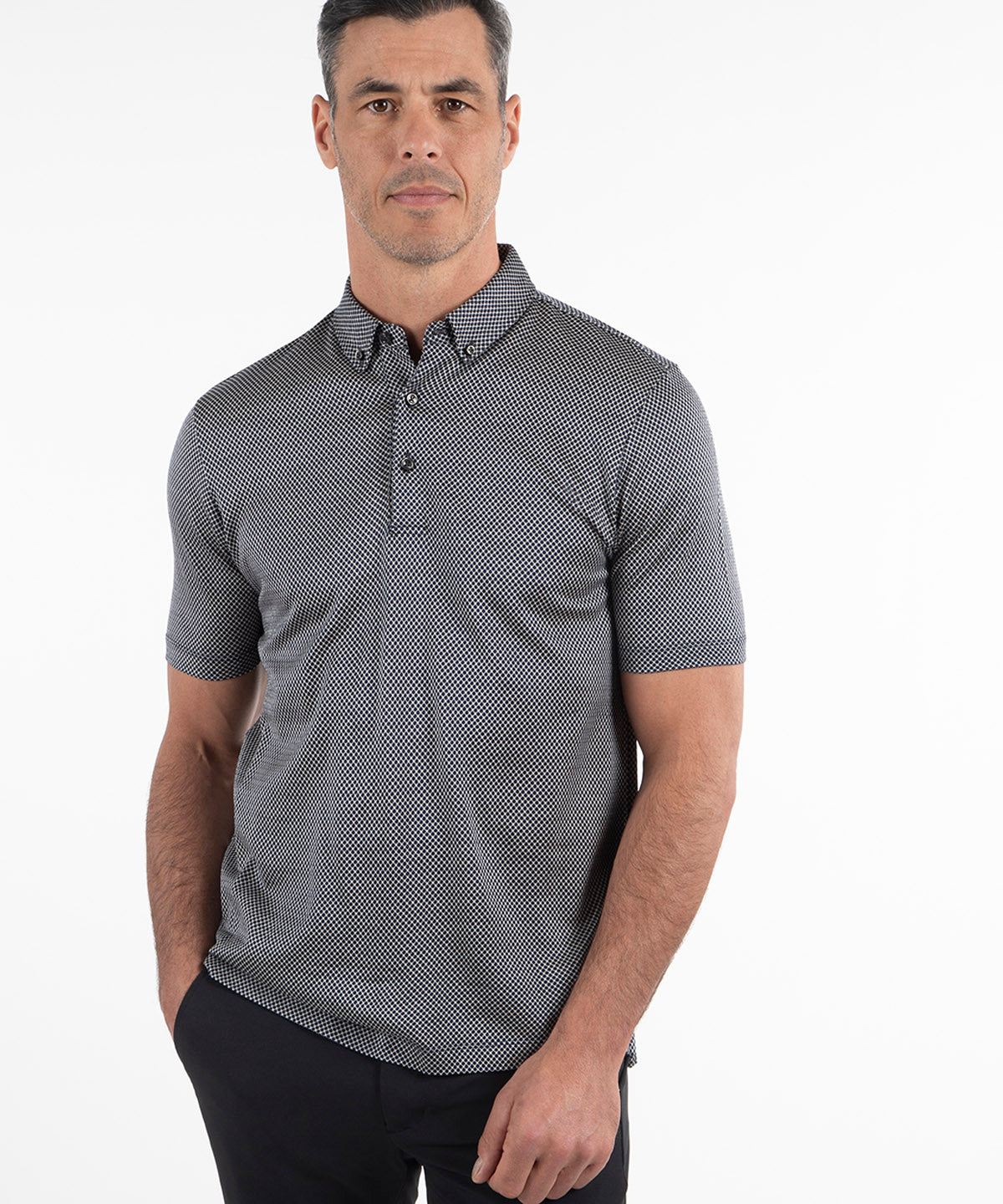 Heritage Ravenna Diamond Jacquard Italian Cotton/Silk Blend Short-Sleeve Polo
