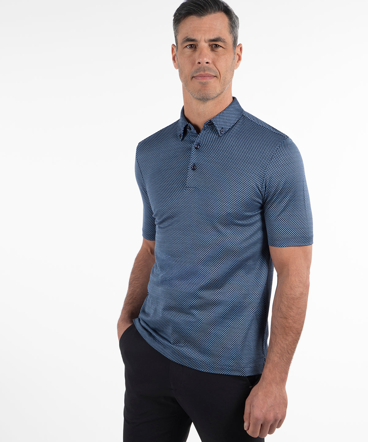 Heritage Ravenna Diamond Jacquard Italian Cotton/Silk Blend Short-Sleeve Polo