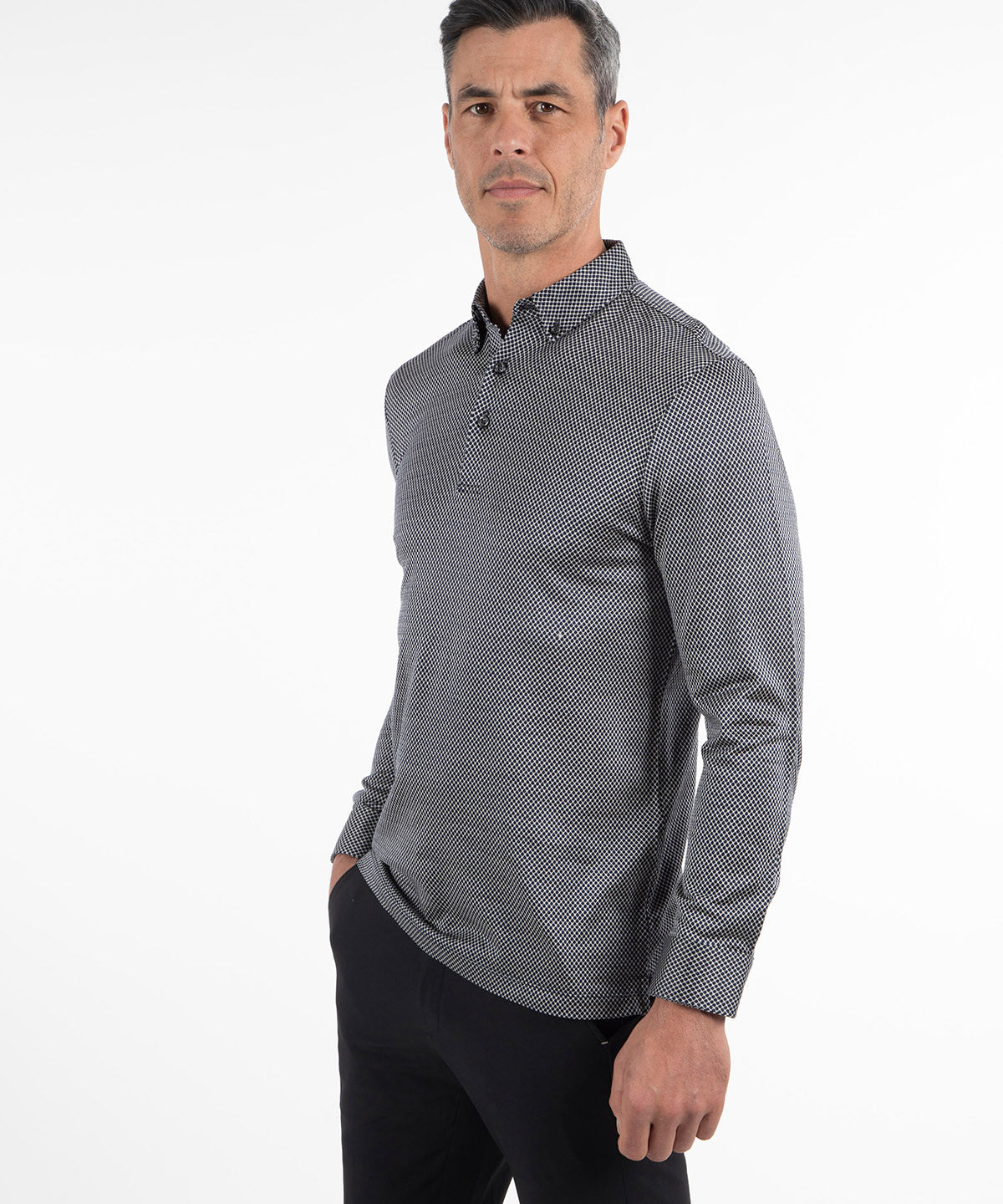 Heritage Sassari Diamond Jacquard Italian Cotton/Silk Blend Long-Sleeve Polo