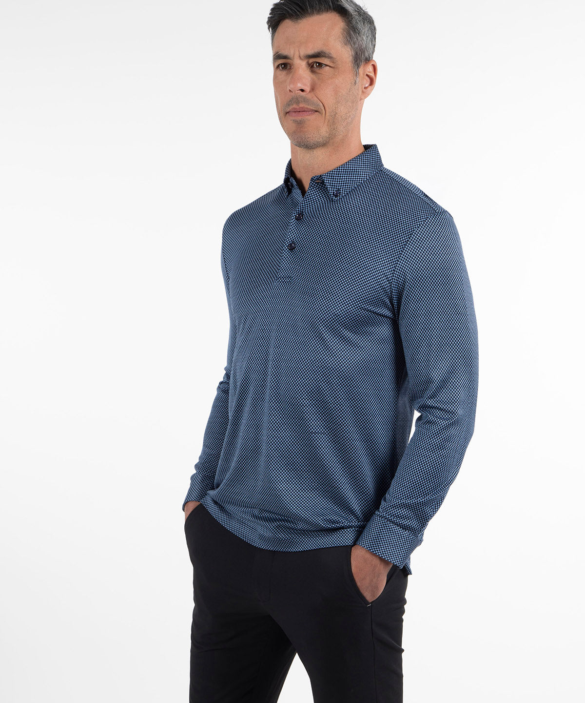 Heritage Sassari Diamond Jacquard Italian Cotton/Silk Blend Long-Sleeve Polo