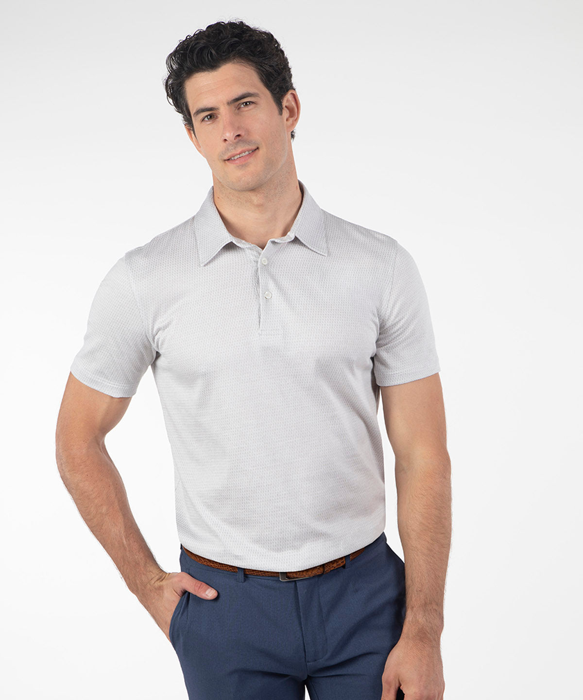 Heritage Cortina Micro Grid Jacquard Italian Cotton Short-Sleeve Polo