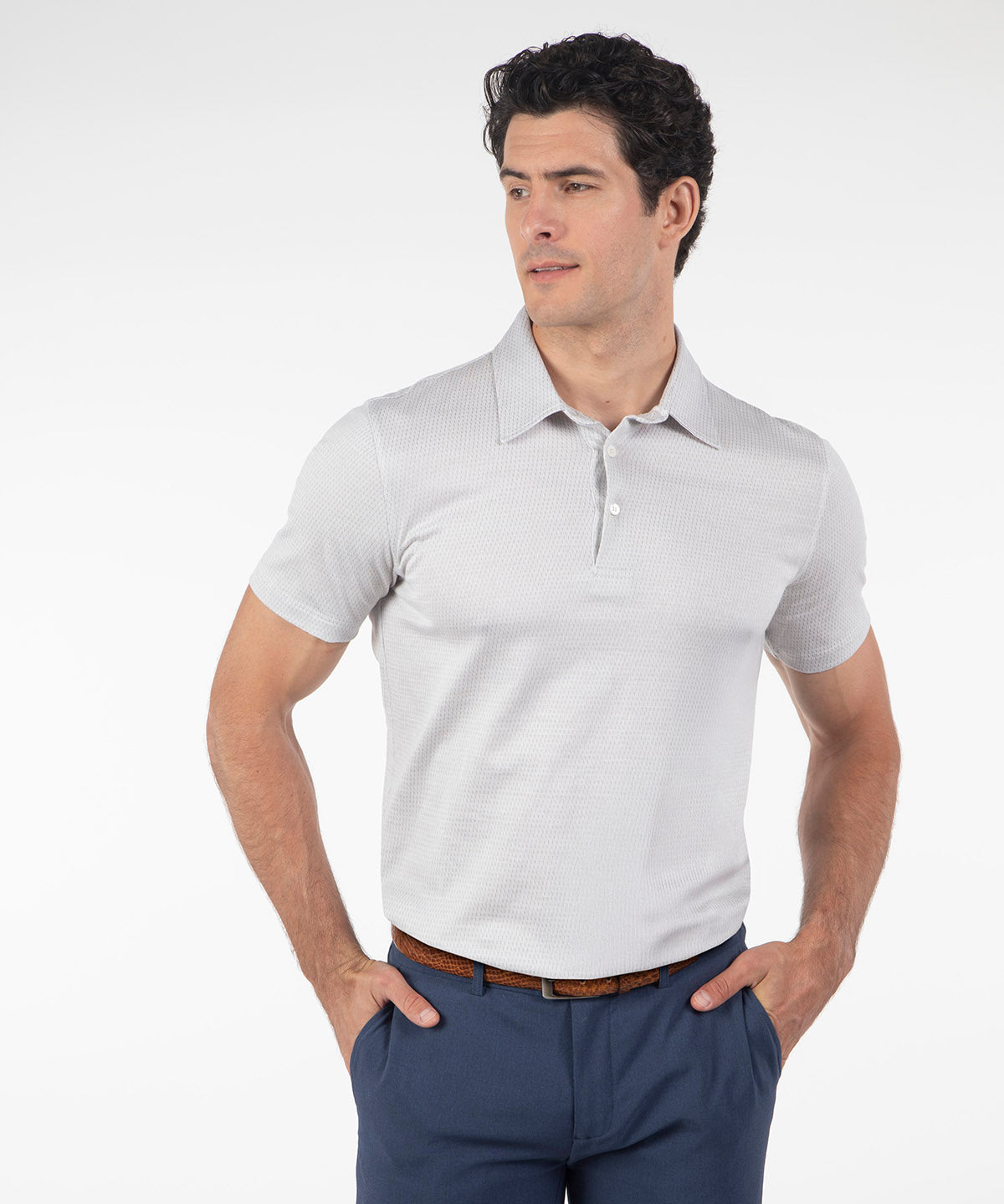 Heritage Cortina Micro Grid Jacquard Italian Cotton Short-Sleeve Polo