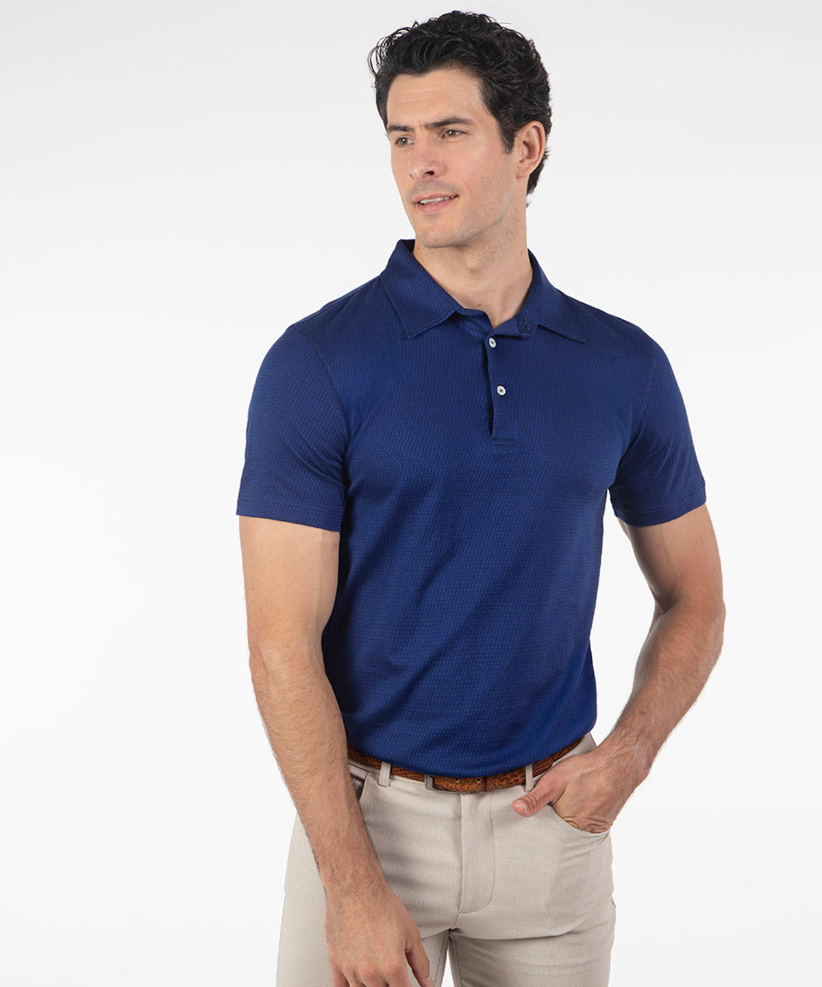 Heritage Cortina Micro Grid Jacquard Italian Cotton Short-Sleeve Polo
