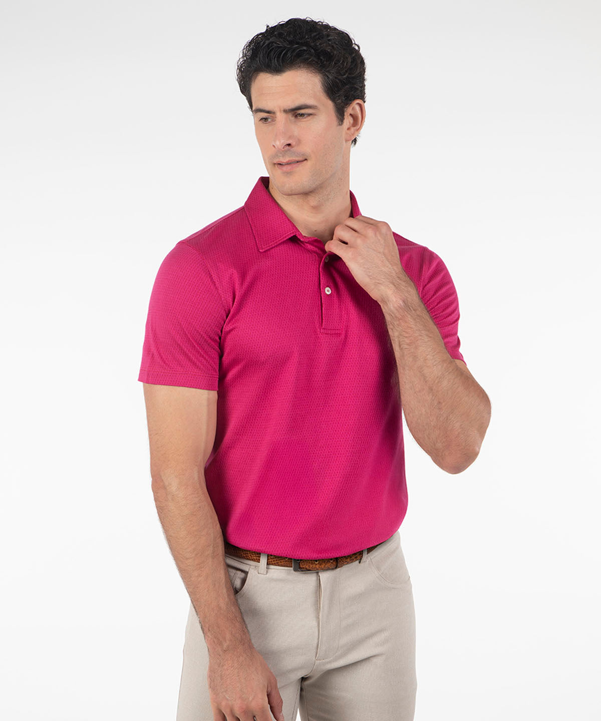 Heritage Cortina Micro Grid Jacquard Italian Cotton Short-Sleeve Polo
