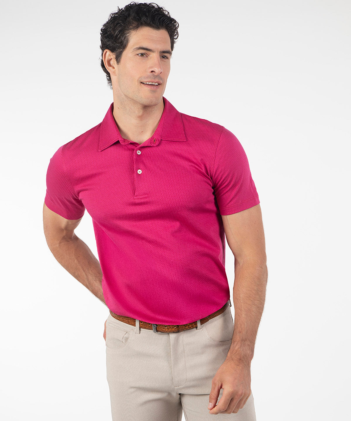 Heritage Cortina Micro Grid Jacquard Italian Cotton Short-Sleeve Polo