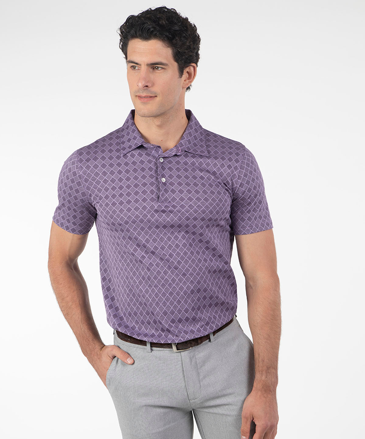 Heritage Loreto Diamond Grid Jacquard Italian Cotton Short-Sleeve Polo
