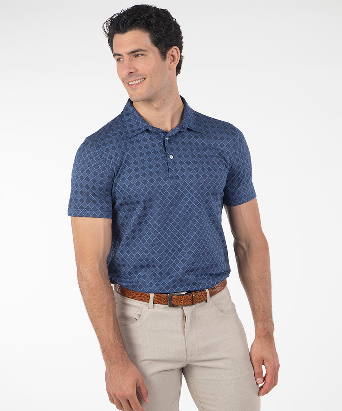 Heritage Loreto Diamond Grid Jacquard Italian Cotton Short-Sleeve Polo