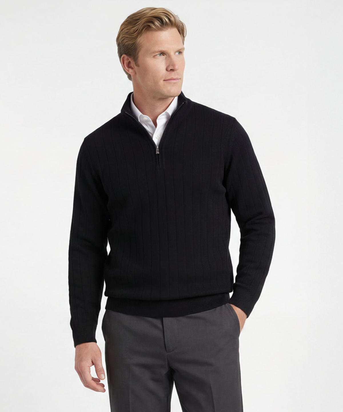 Signature Merino Quarter-Zip Mock Neck Sweater