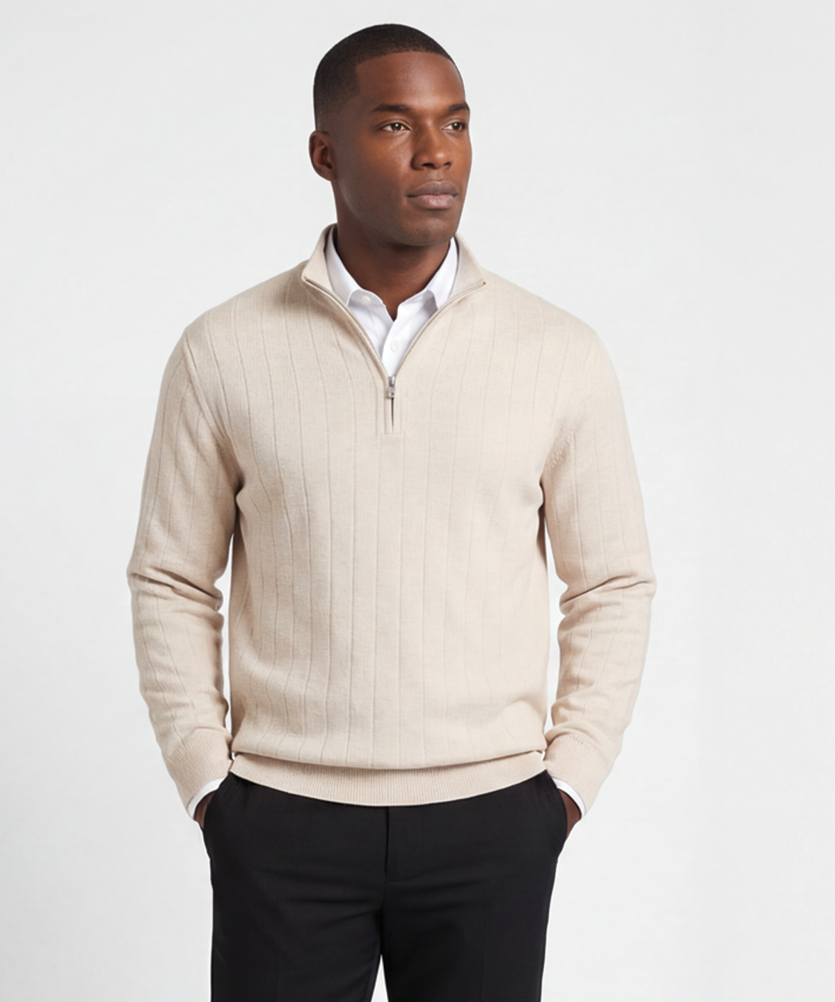 Signature Merino Quarter-Zip Mock Neck Sweater