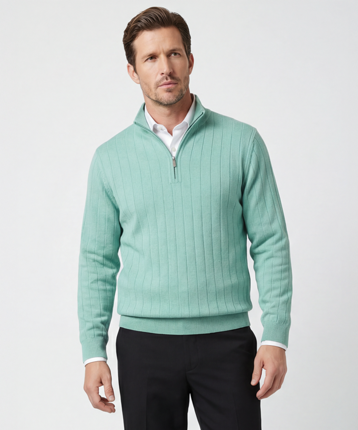 Signature Merino Quarter-Zip Mock Neck Sweater
