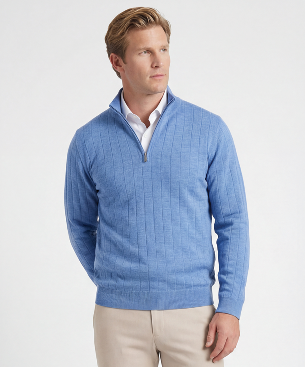 Signature Merino Quarter-Zip Mock Neck Sweater