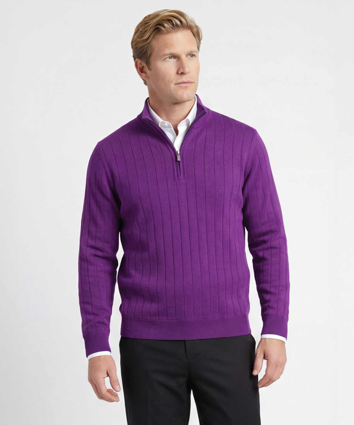 Signature Merino Quarter-Zip Mock Neck Sweater