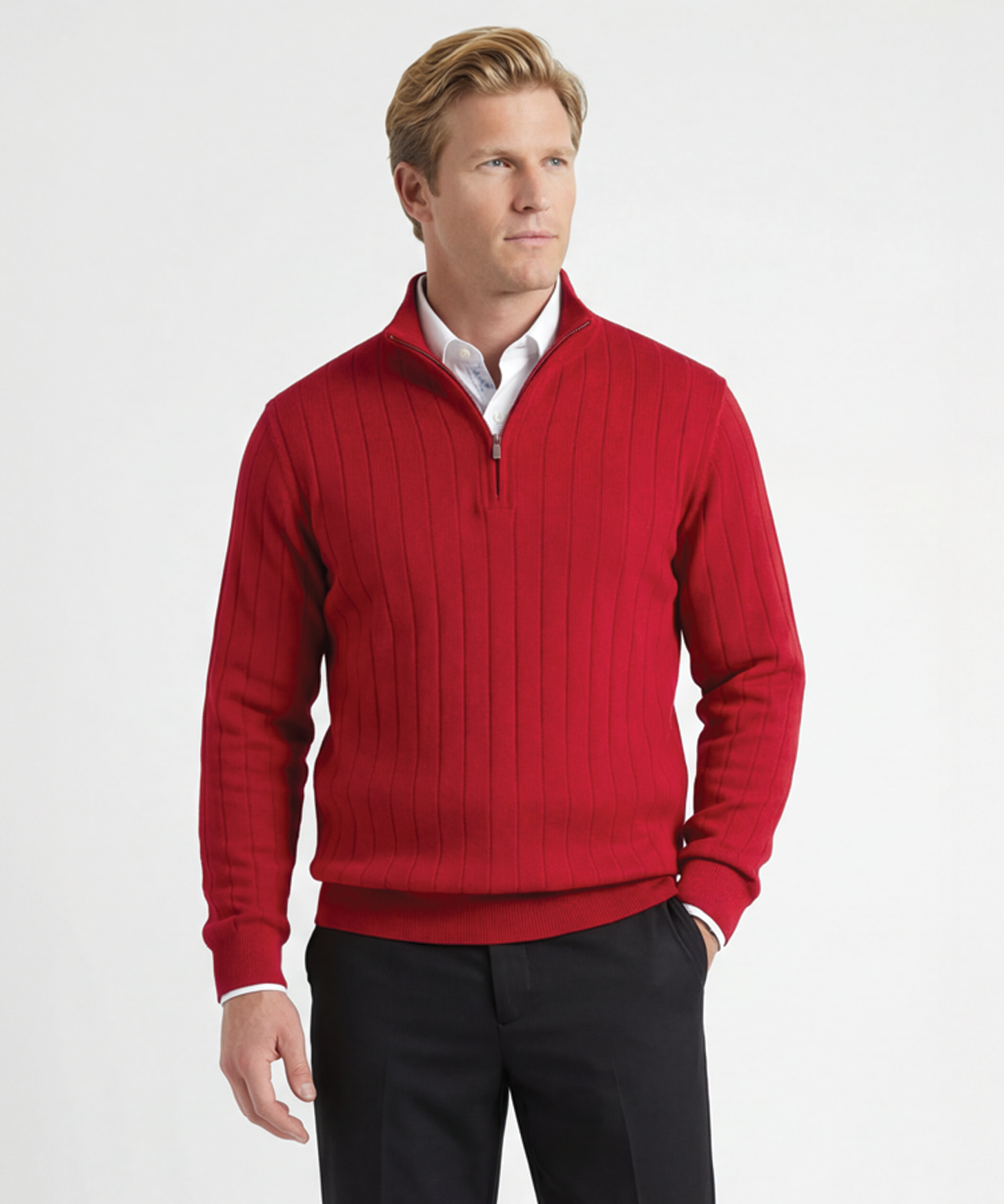 Signature Merino Quarter-Zip Mock Neck Sweater