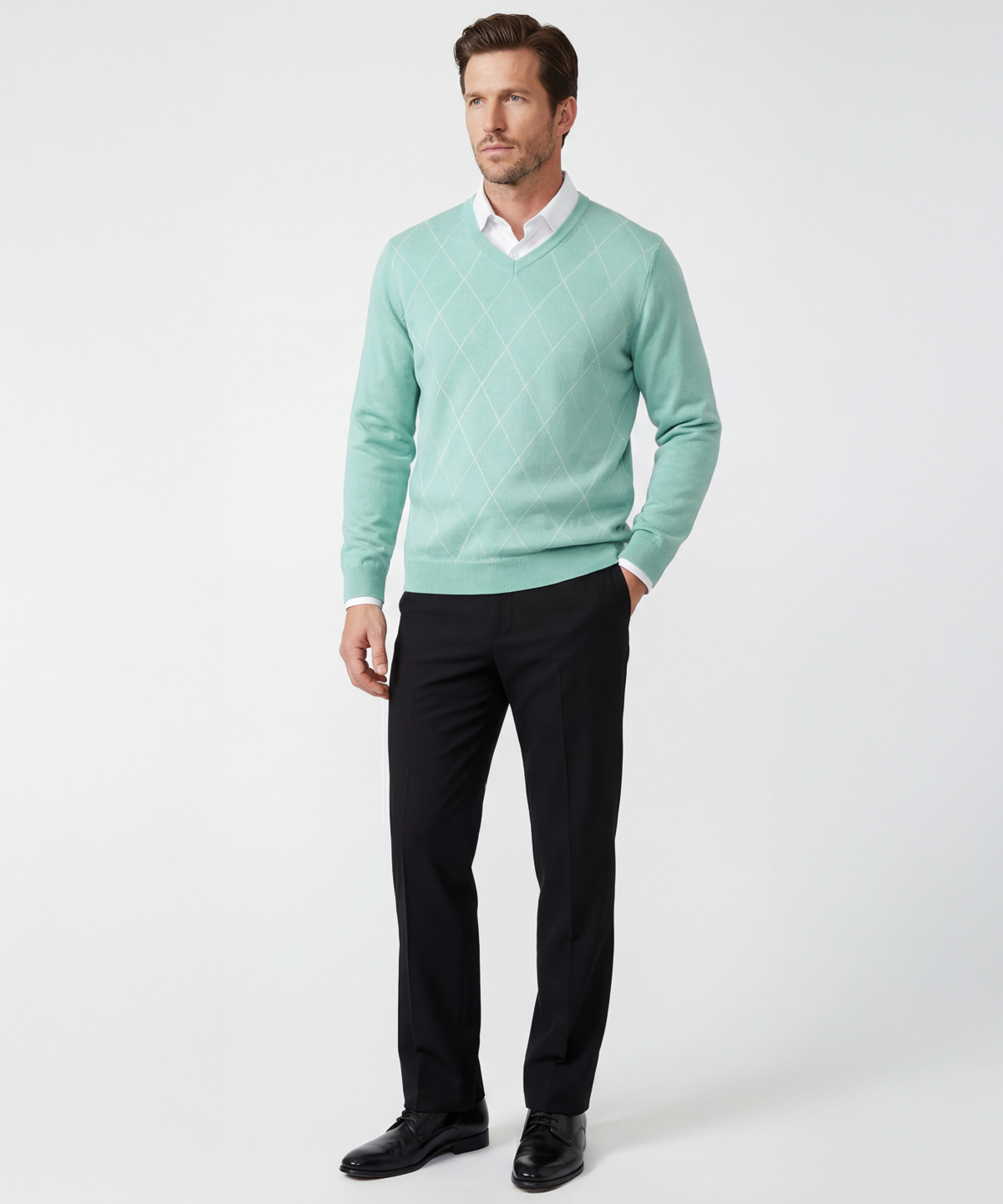 Signature Merino Argyle V-Neck Sweater