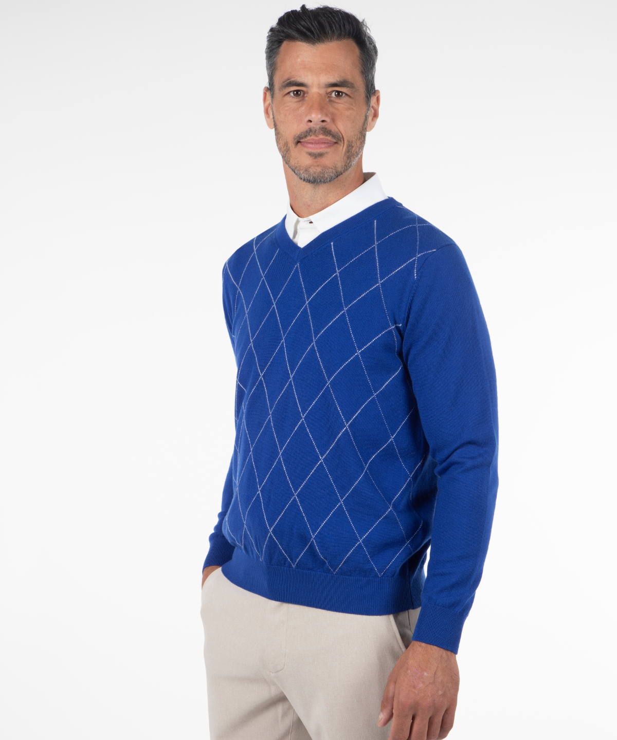 Signature Merino Argyle V-Neck Sweater