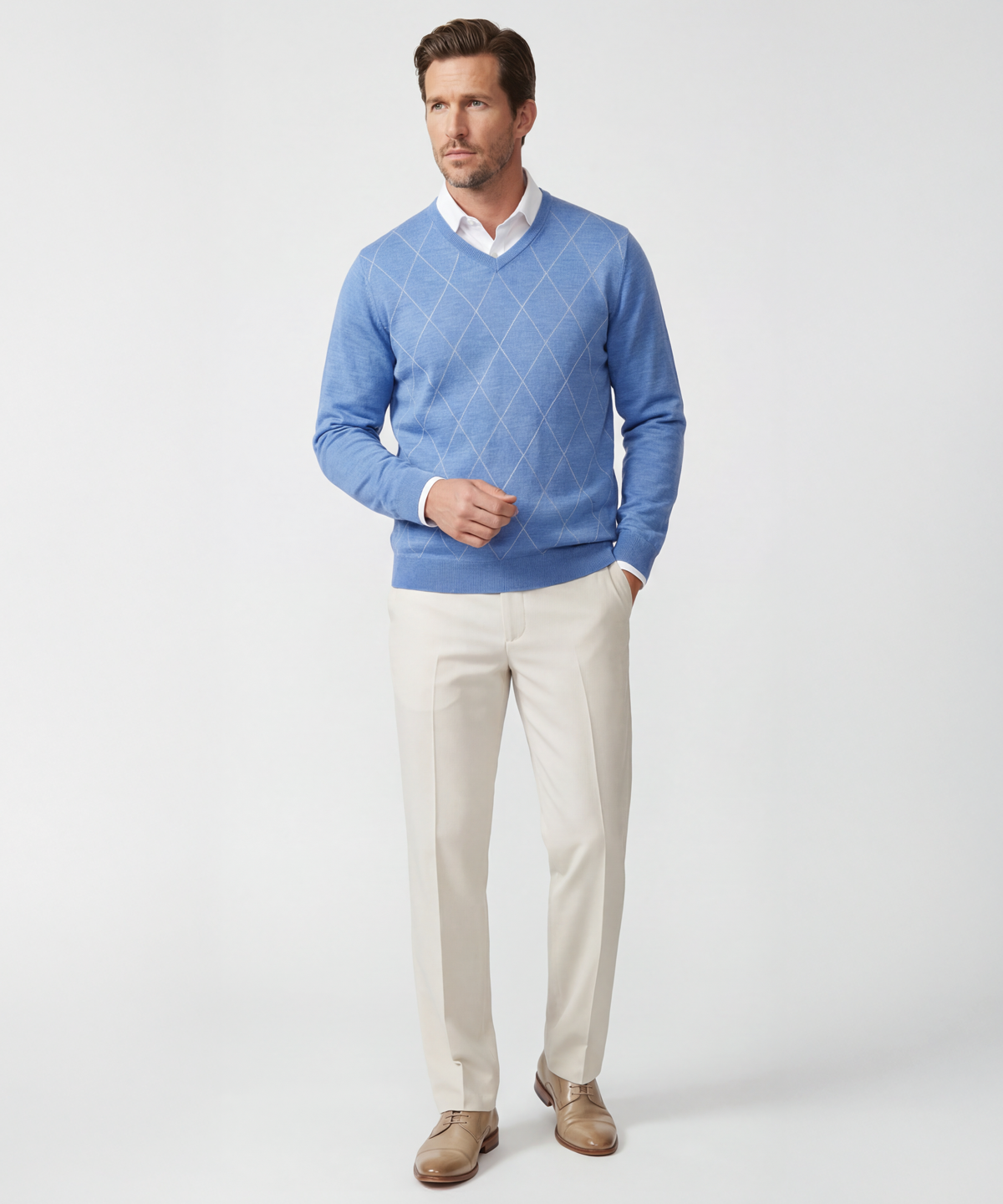 Signature Merino Argyle V-Neck Sweater