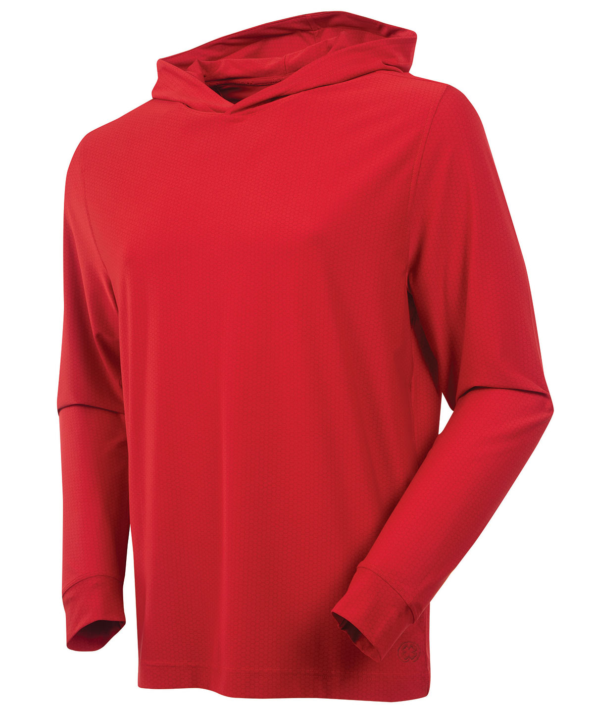 Men’s Bobby Jones performance golf hoodie in red with lightweight breathable stretch fabric