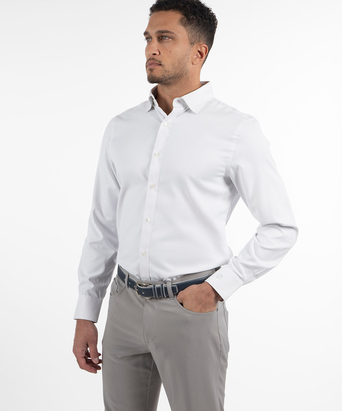 Signature Palmetto Micro Geo Dobby Weave Wrinkle Resistant Long Sleeve Sport Shirt