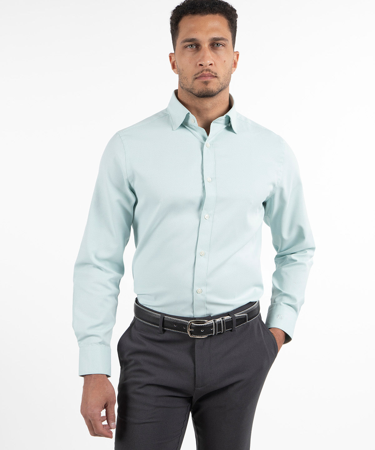 Signature Palmetto Micro Geo Dobby Weave Wrinkle Resistant Long Sleeve Sport Shirt