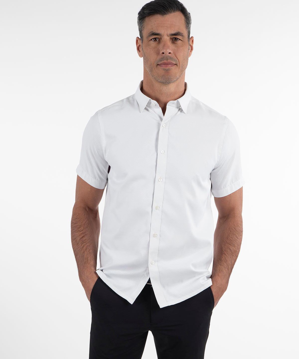 Signature Palmetto Micro Geo Print Wrinkle Resistant Short Sleeve Sport Shirt