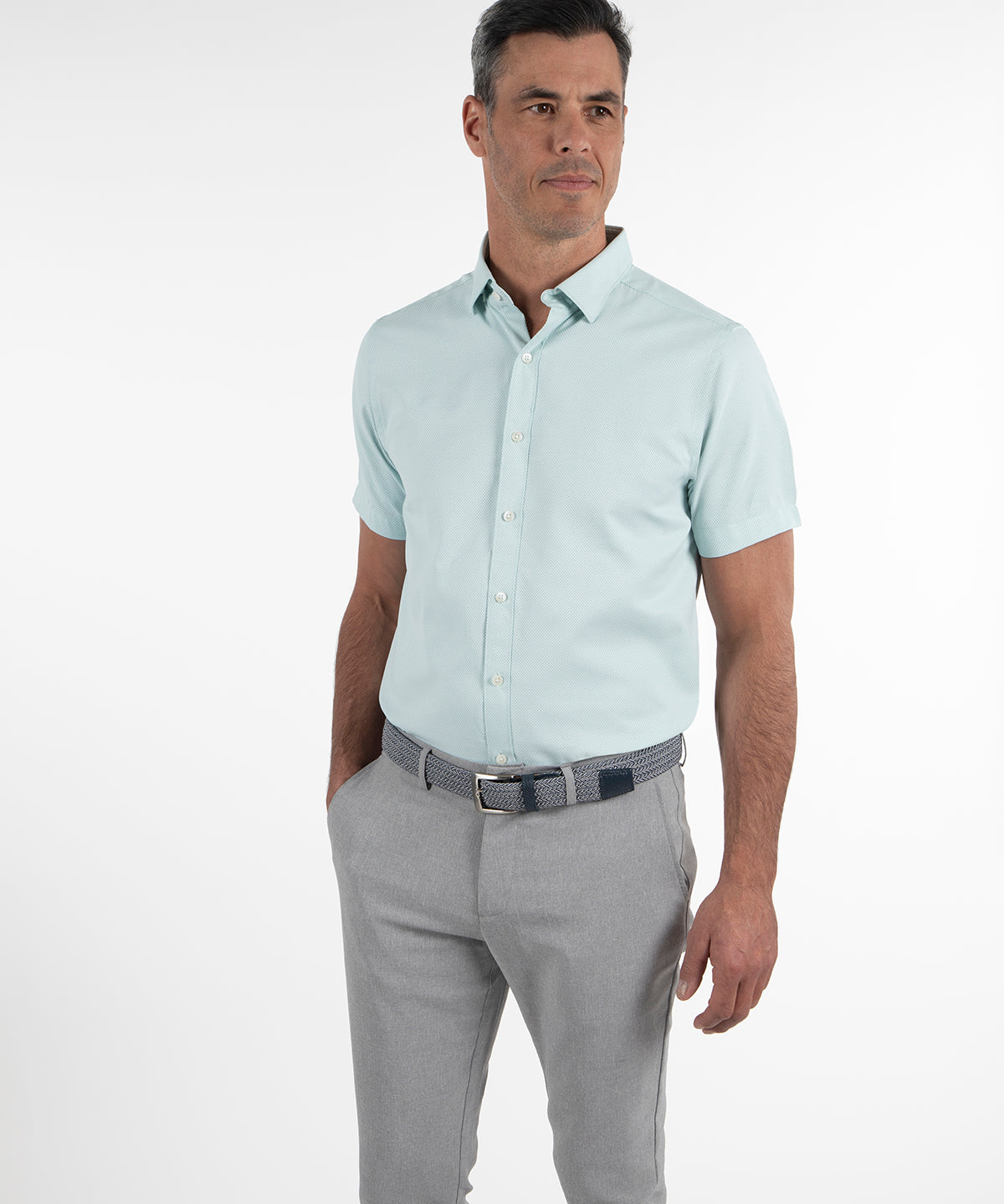 Signature Palmetto Micro Geo Print Wrinkle Resistant Short Sleeve Sport Shirt